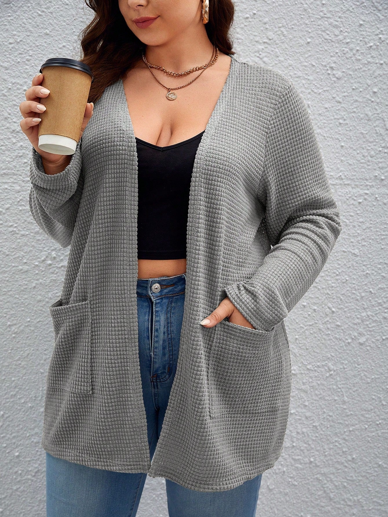 Cardigan Com Bolsos Malha