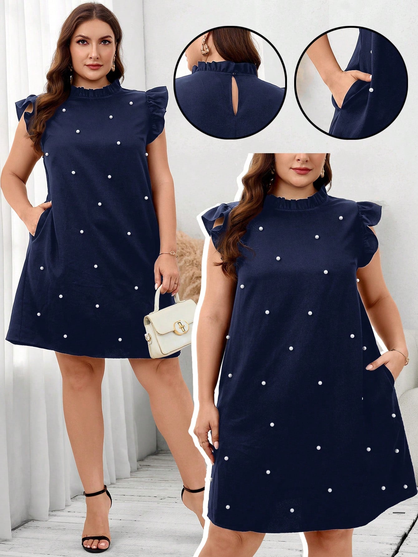 Vestido Luar com Gola Sofisticada Plus Size