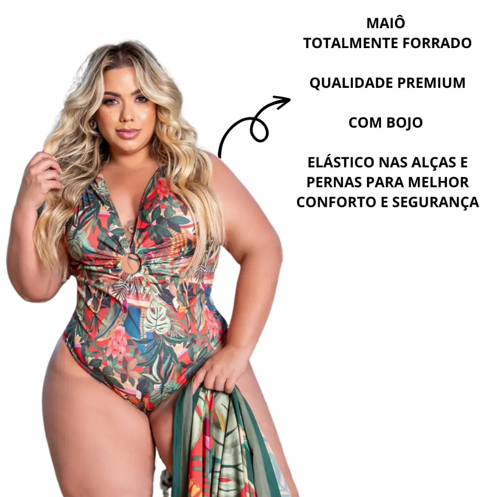 Kit Maiô Forrado com Pareô Plus Size