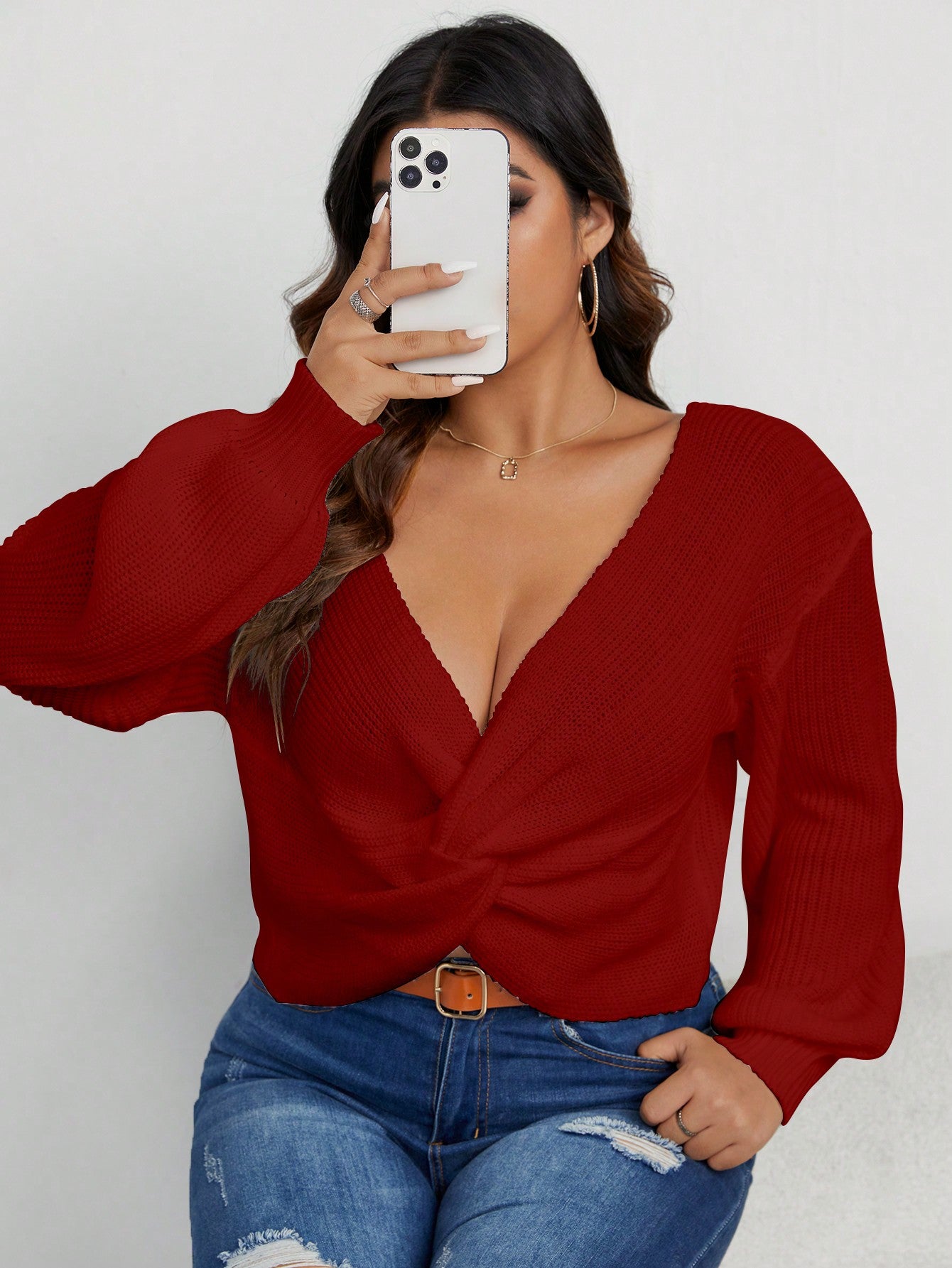 Suéter Crop Decote Laço Plus Size